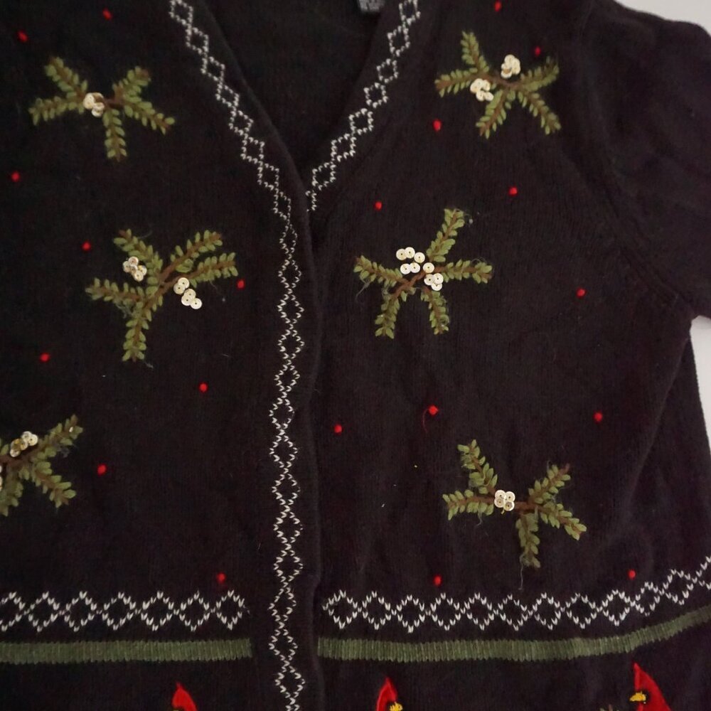 Vintage Reference Point Black Cardinal Bird Holiday Nature Button Cardigan L - Picture 6 of 9